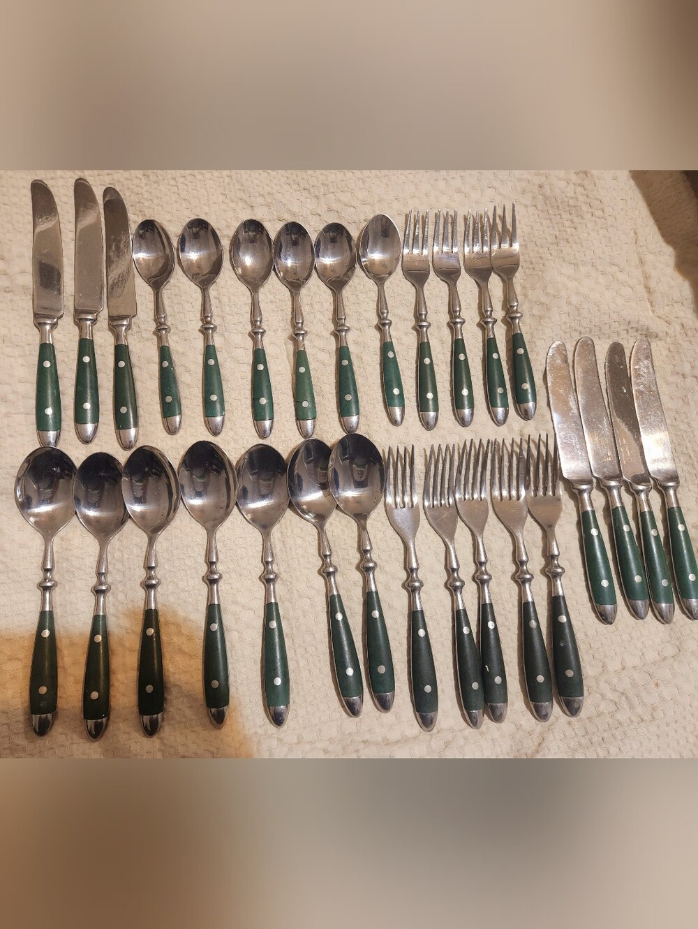 Vintage Chefs Bistro stainless steel flatware With Rivets And Green Handles
